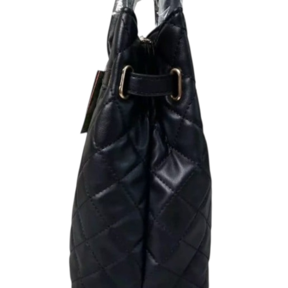 Badgley Mischka Big Quilted Black Diamond Pattern Tote Bag With Front Lock - Picture 3 of 8
